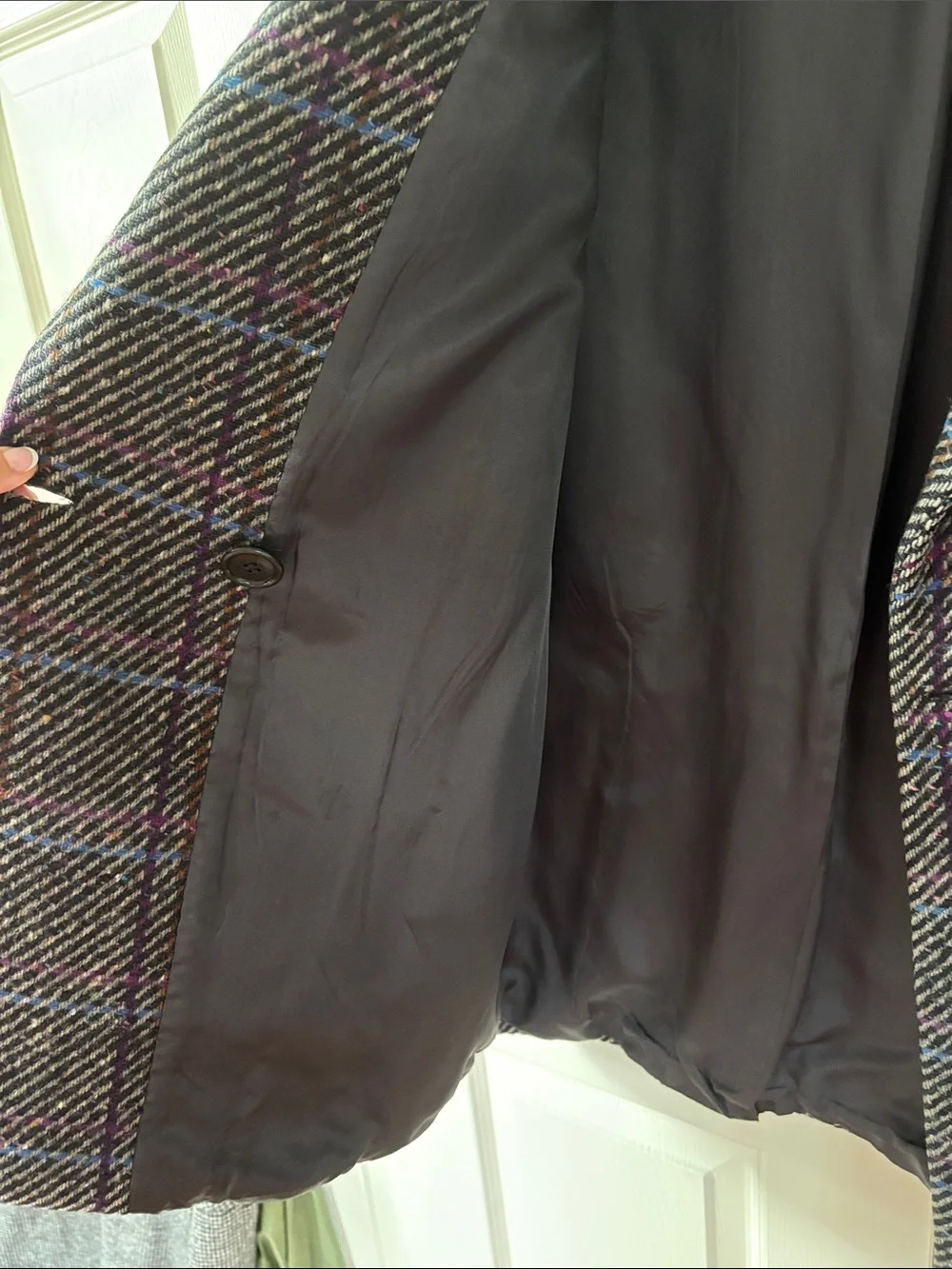 VTG Pure Wool Gray Tweed Plaid Coat Made in Turkey Womens Sz 9/10